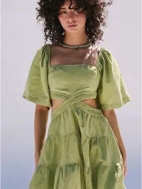 Green Cotton Cutout Midi Dress